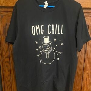 Black Graphic Tee with Snowman Design